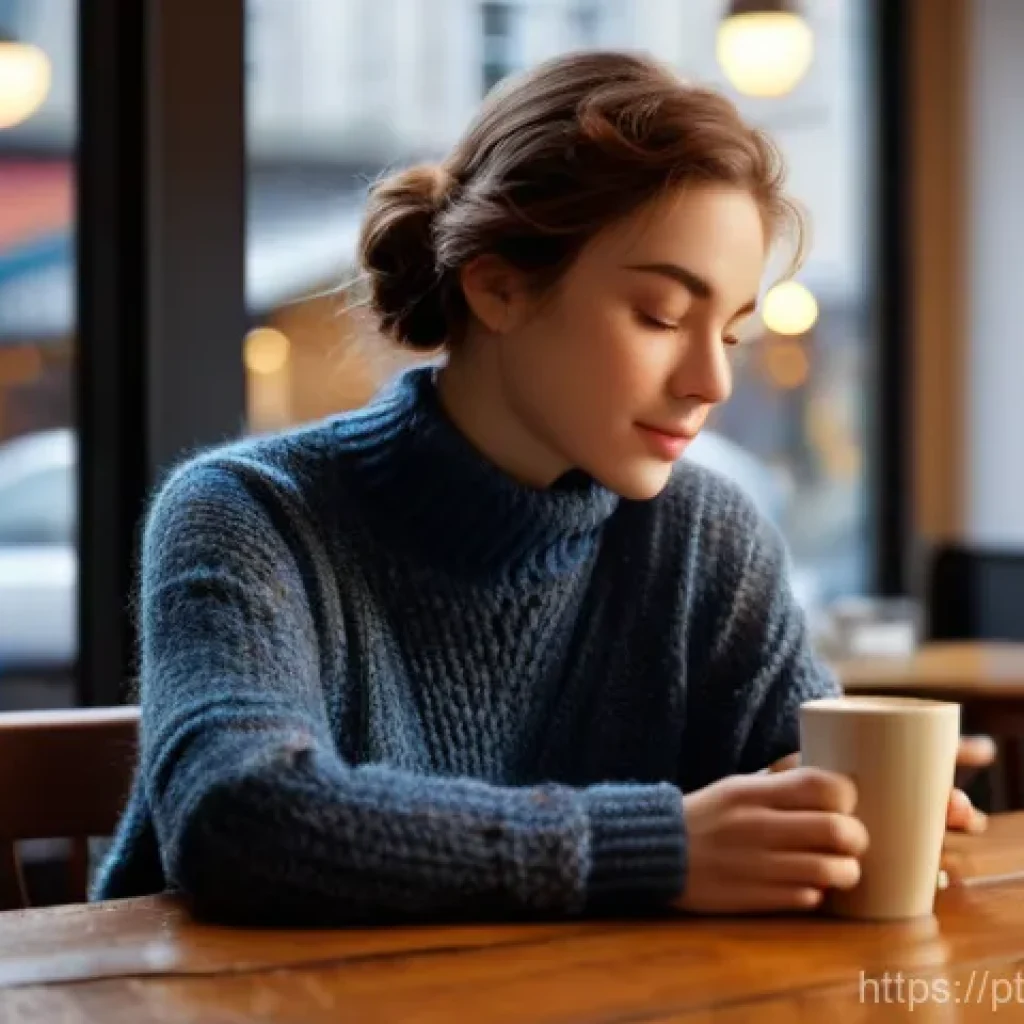 기후변화 시민 관측을 위한 커뮤니케이션 전략 - A young woman, approximately 20-25 years old, is sitting comfortably in a warm, inviting cafe, engro...