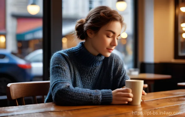 기후변화 시민 관측을 위한 커뮤니케이션 전략 - A young woman, approximately 20-25 years old, is sitting comfortably in a warm, inviting cafe, engro...