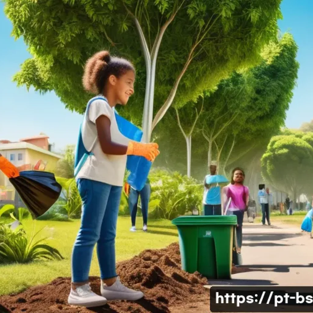 기후변화와 시민 참여의 연결고리 - A vibrant community cleanup event in a sunny Brazilian neighborhood park, diverse group of adults an...