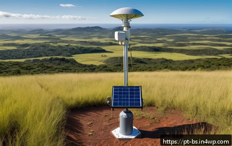 기후변화 관측의 데이터 품질 관리 - A modern automatic weather station installed in a wide open Brazilian savanna landscape under a brig...