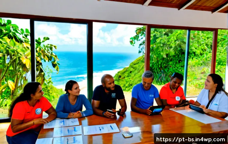 Home 17 기후변화 관측 참여의 정보 공유 방법 - Photorealistic community climate observation workshop in a Brazilian coastal town, diverse adult vol...